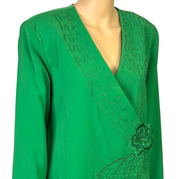 Harmony New York Womens 14 Green Embroidered Suit Jacket Blazer Skirt Set Outfit - Picture 5 of 12